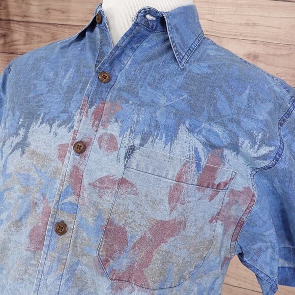 THE TERRITORY AHEAD BLUE FLORAL SHORT SLEEVE BUTTON UP HAWAIIAN SHIRT MENS SZ L - Picture 2 of 6